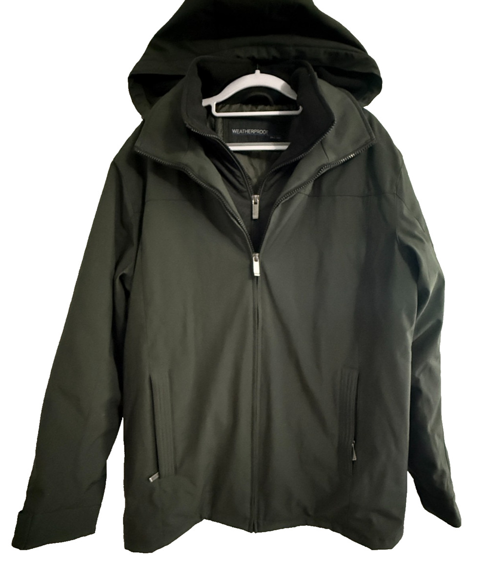 Weatherproof Mens Medium Ultra Stretch Tech Black Hooded Double Zip Jacket NWOT